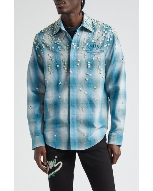 Amiri Floral Crystal Embellished Plaid Flannel Button-Up Shirt