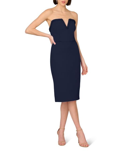 Aidan Mattox by Adrianna Papell Beaded Strapless Crepe Sheath Cocktail Dress