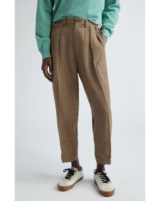 Beams Pleated Tapered Leg Linen Blend Pants