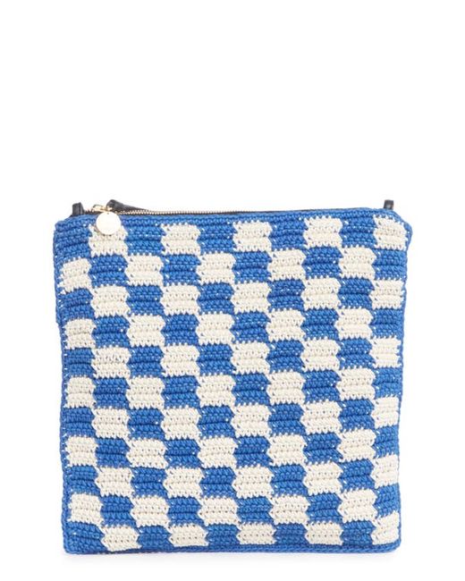 Clare V . Crochet Cotton Foldover Clutch Cobalt/Cream Checker