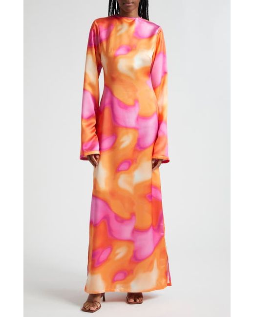 Orire Aqua Print Long Sleeve Maxi Dress