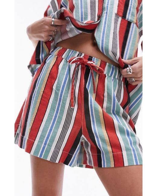 TopShop Stripe Linen Blend Drawstring Shorts