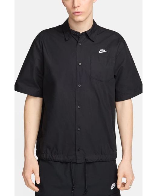 Nike Club Venice Short Sleeve Drawstring Hem Cotton Button-Up Shirt Black