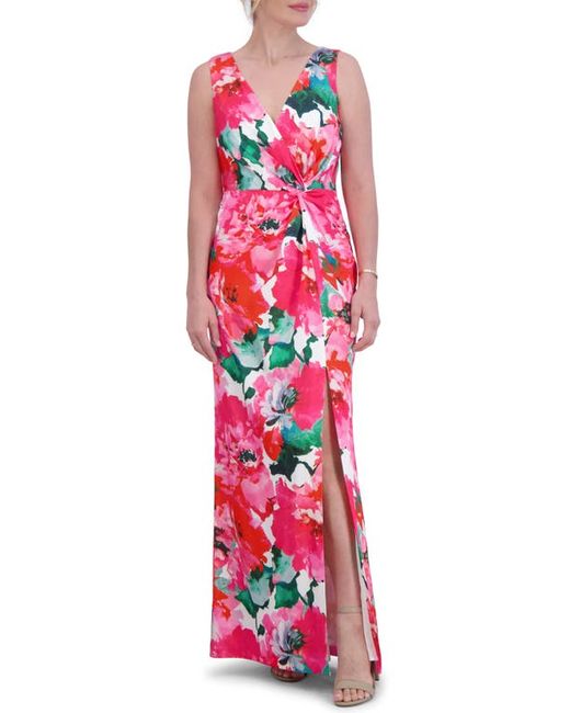 Eliza J Floral Twist Front Sleeveless Gown