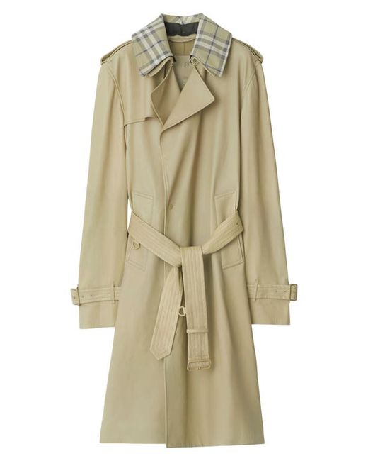 Burberry Plongé Leather Trench Coat with Removable Check Collar