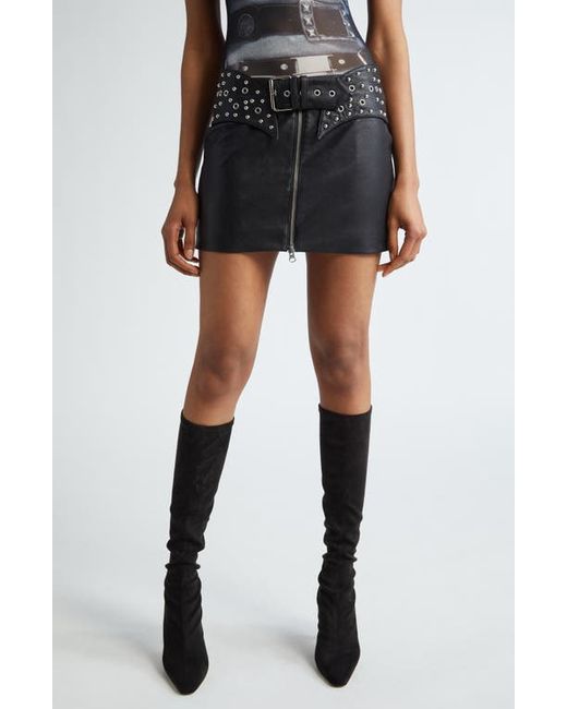 Miaou Callie Belted Faux Leather Miniskirt