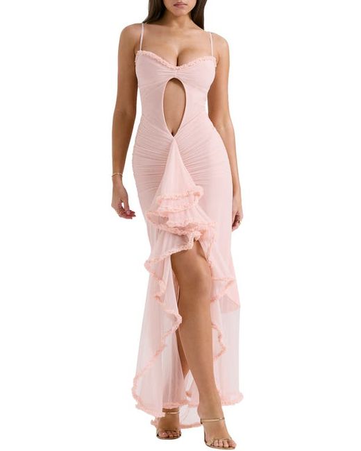 House Of Cb Keyhole Ruffle Mesh Body-Con Gown
