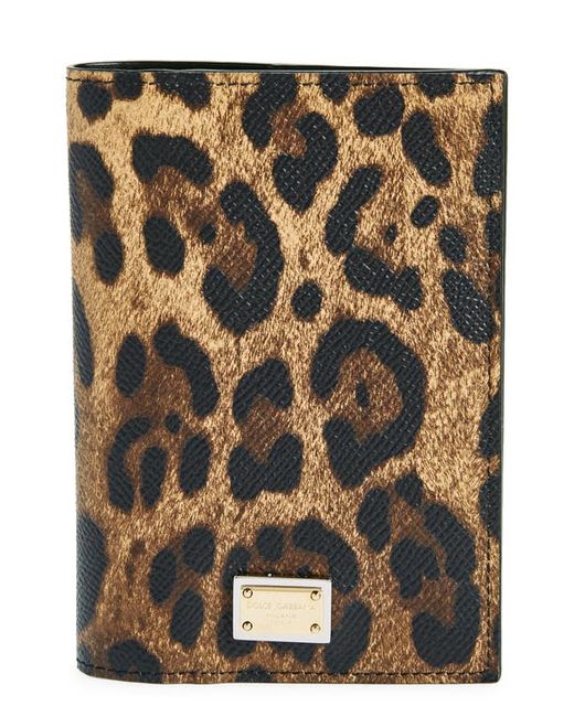 Dolce & Gabbana Leopard Print Leather Passport Wallet Blac