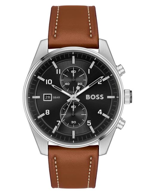 Boss Skytraveller Chronograph Leather Strap Watch 41mm
