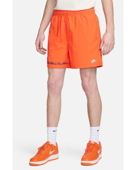 Nike Club Flow Embroidered Nylon Shorts Safety Orange