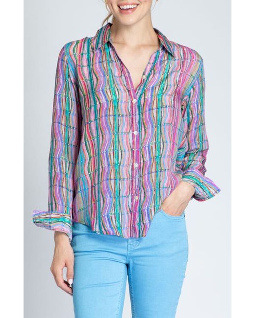 Apny Print Roll-Up Sleeve Chiffon Button-Up Shirt