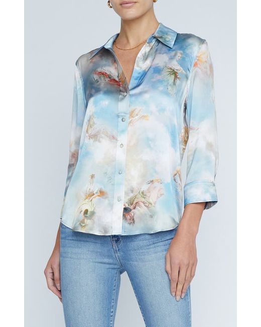 L'agence Dani Art Print Silk Button-Up Shirt
