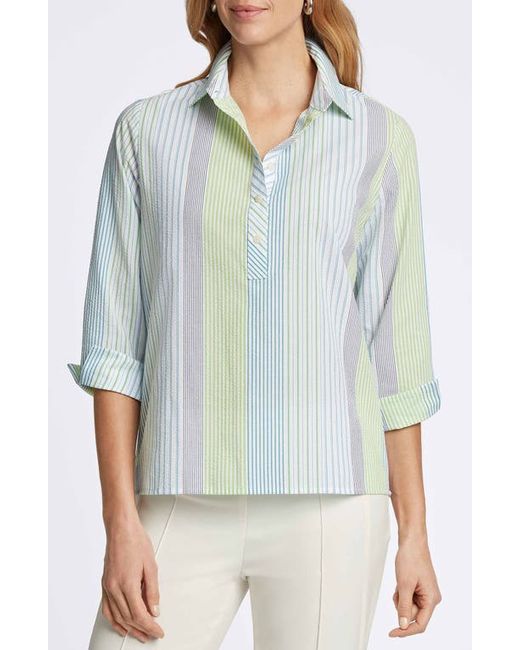 Foxcroft Therese Variegated Stripe Split Back Seersucker Popover Shirt