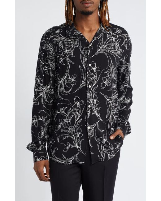 Asos Design Scribble Floral Long Sleeve Camp Shirt