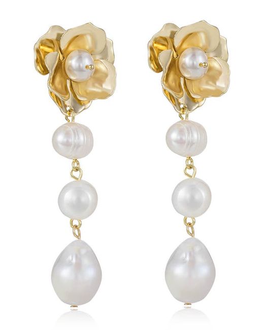 Ettika Cultured Freshwater Pearl Drop Floral Earrings