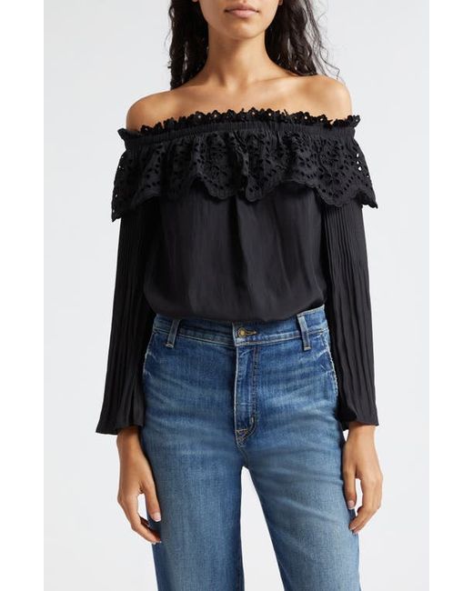 Ramy Brook Holland Ruffle Eyelet Off the Shoulder Top