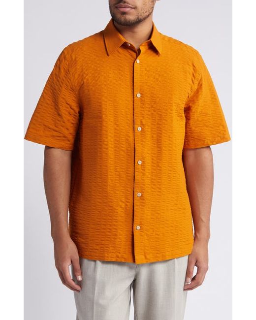 Ted Baker London Verdon Relaxed Fit Solid Short Sleeve Cotton Seersucker Button-Up Shirt