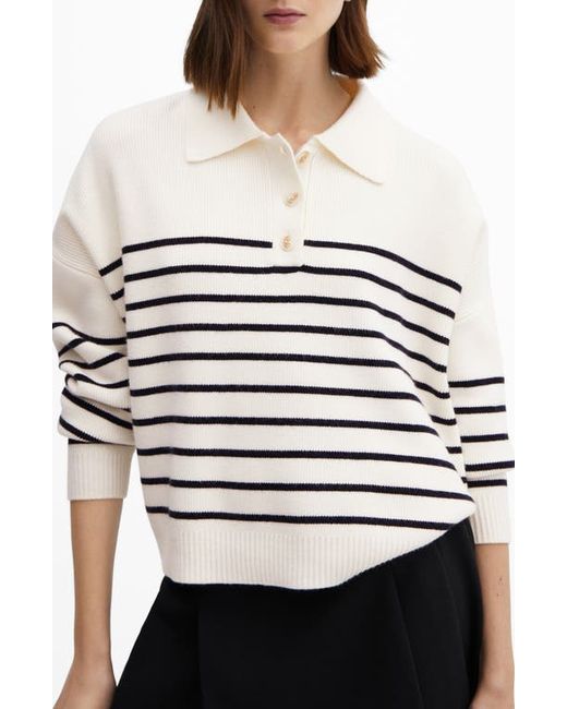 Mango Stripe Polo Sweater White/Dark Navy