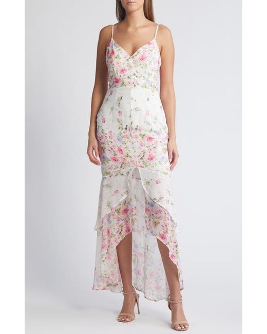 Lulus Breathtaking Vision Floral High-Low Dress White/Pink