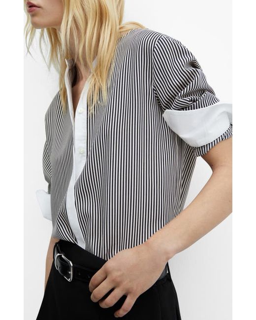 Mango Stripe Contrast Button-Up Shirt