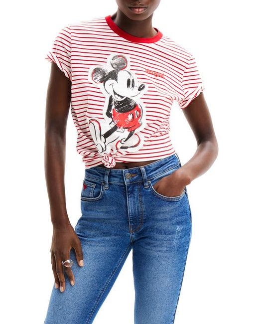 Desigual Embellished Mickey Mouse Appliqué Cotton T-Shirt