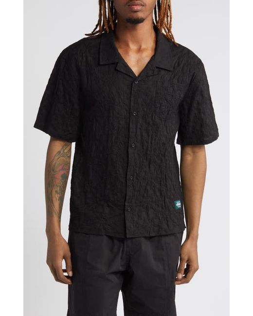 Afield Out Textured Floral Short Sleeve Cotton Button-Up Shirt