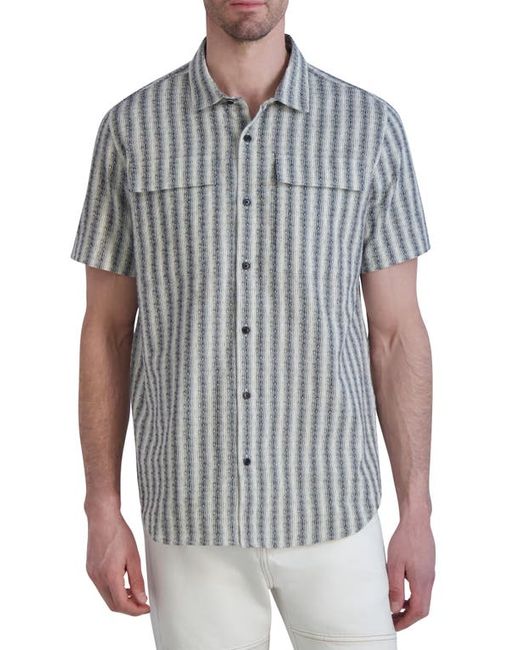 Karl Lagerfeld Slim Fit Stripe Short Sleeve Cotton Button-Up Shirt
