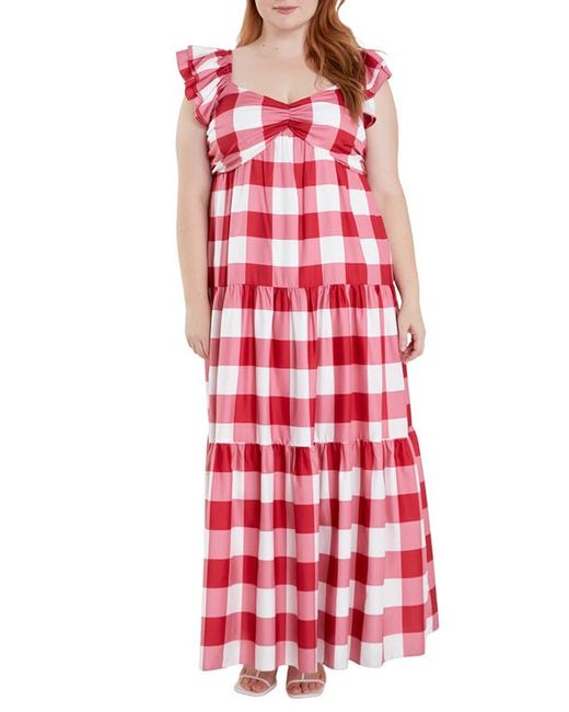 English Factory Gingham Tiered Maxi Dress White