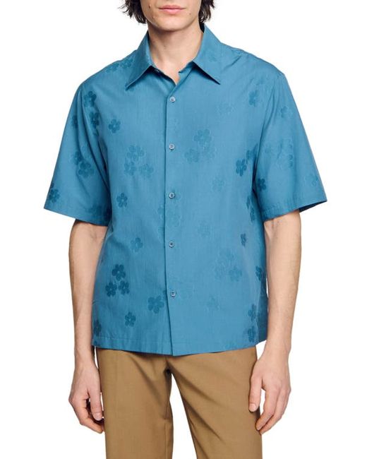 Sandro Floral Cotton Short Sleeve Button-Up Shirt