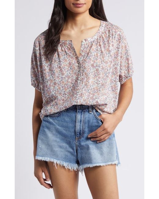 Lucky Brand Floral Print Cotton Peasant Top