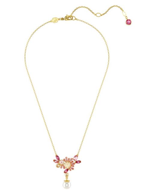 Swarovski Gema Crystal Flower Imitation Pearl Pendant Necklace