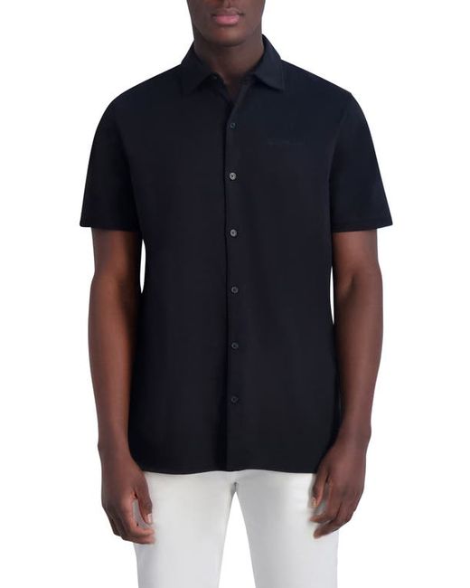 Karl Lagerfeld Slim Fit Short Sleeve Cotton Knit Button-Up Shirt