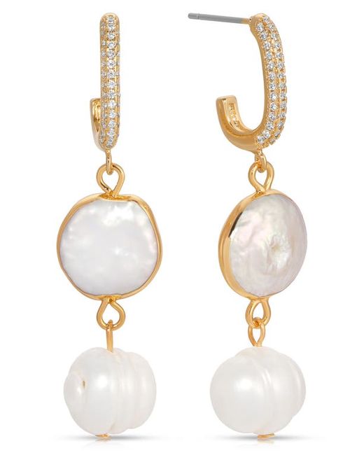 Ettika Cultured Freshwater Pearl Drop Huggie Hoop Earrings