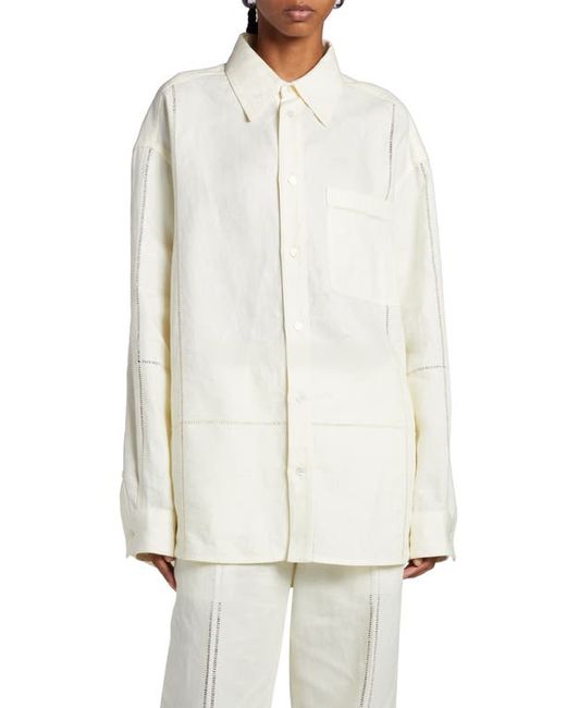 Bottega Veneta Oversize Embroidered English Linen Button-Up Shirt