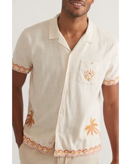 Marine Layer Embroidered Stretch Cotton Camp Shirt Natural/Coral