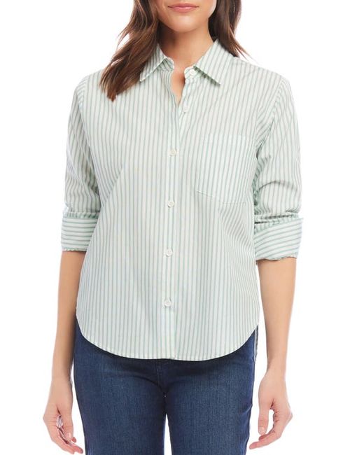 Karen Kane Ruched Sleeve Cotton Button-Up Shirt