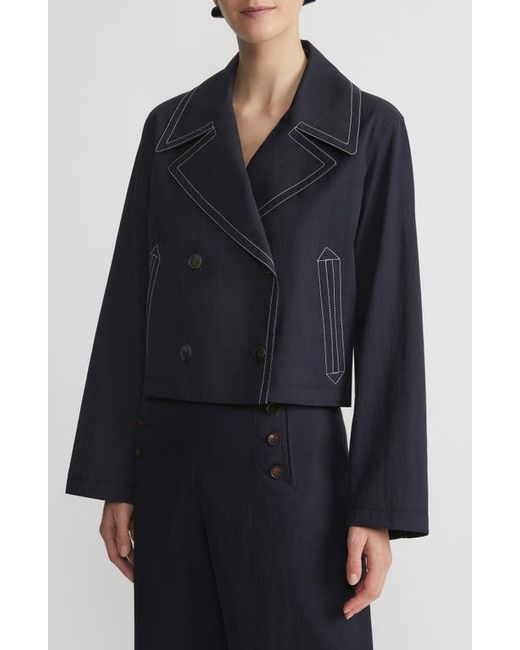 Lafayette 148 New York Contrast Stitch Cotton Blend Twill Double Breasted Jacket
