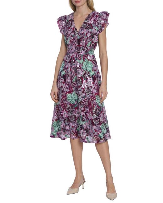 Maggy London Floral Sequin Midi Dress
