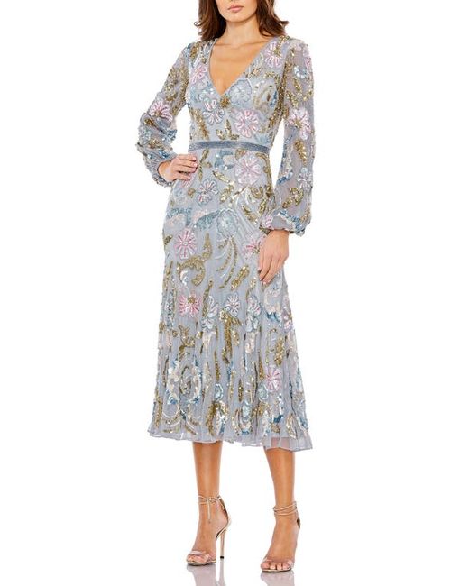 Mac Duggal Floral Sequin Long Sleeve A-Line Cocktail Dress