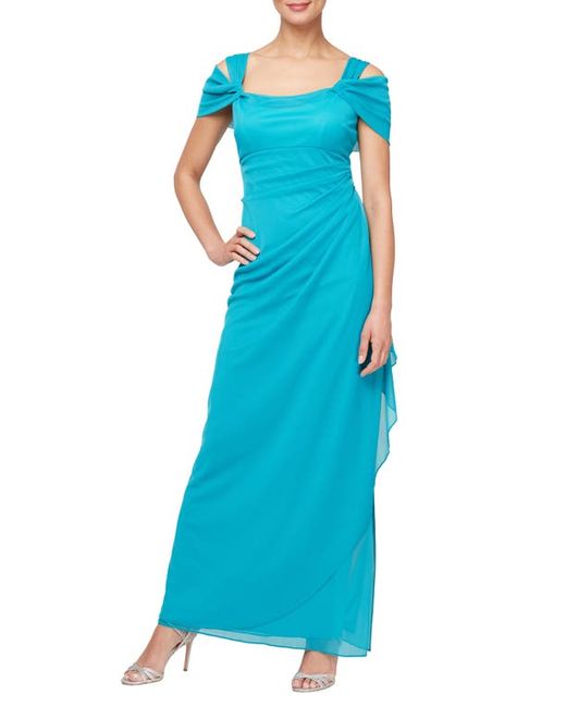 Alex Evenings Cold Shoulder Ruffle Gown