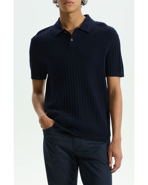 Theory Cable Short Sleeve Cotton Blend Polo Sweater