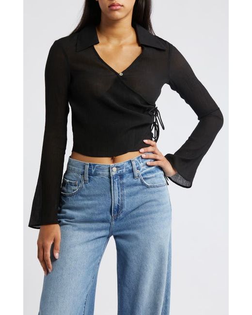 TopShop Wrap Front Long Sleeve Woven Top