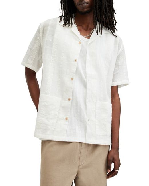 AllSaints Tonal Plaid Short Sleeve Cotton Camp Shirt