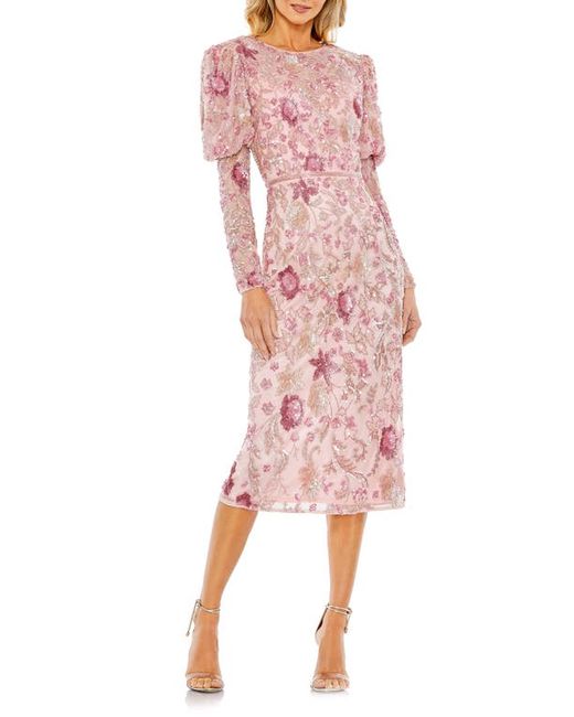 Mac Duggal Beaded Floral Long Sleeve Sheath Cocktail Dress