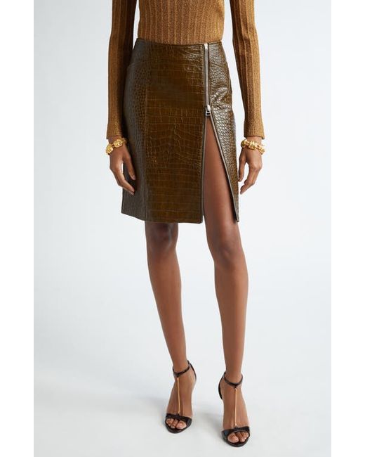 Tom Ford Croco Embossed Leather Skirt