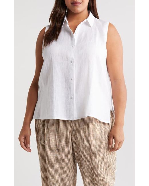 Eileen Fisher Classic Sleeveless Organic Linen Button-Up Shirt