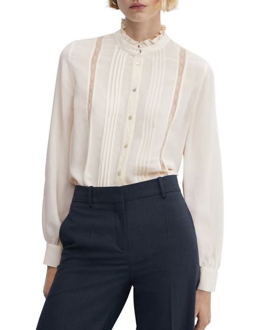 Mango Lace Inset Button-Up Shirt