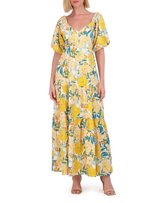 Vince Camuto Floral Puff Sleeve Open Back Maxi Dress