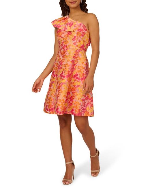 Adrianna Papell Floral Jacquard One-Shoulder Cocktail Dress