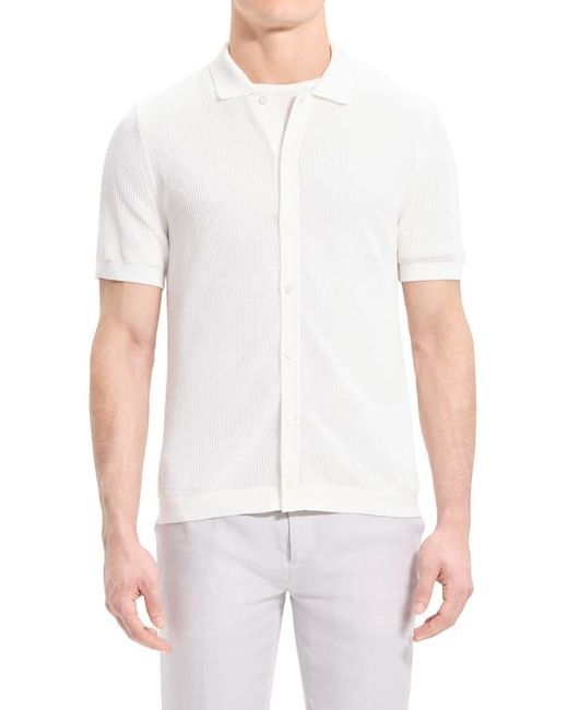 Theory Cairn Short Sleeve Button-Up Cotton Blend Sweater